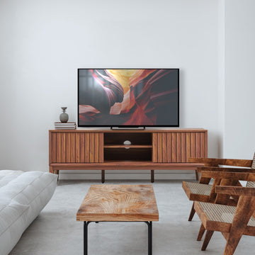 Gennaro 58 in. Farmhouse 3-Storage Sliding Door TV Stand Fits TVs up to 65 in. with Cable Management - JONATHAN Y